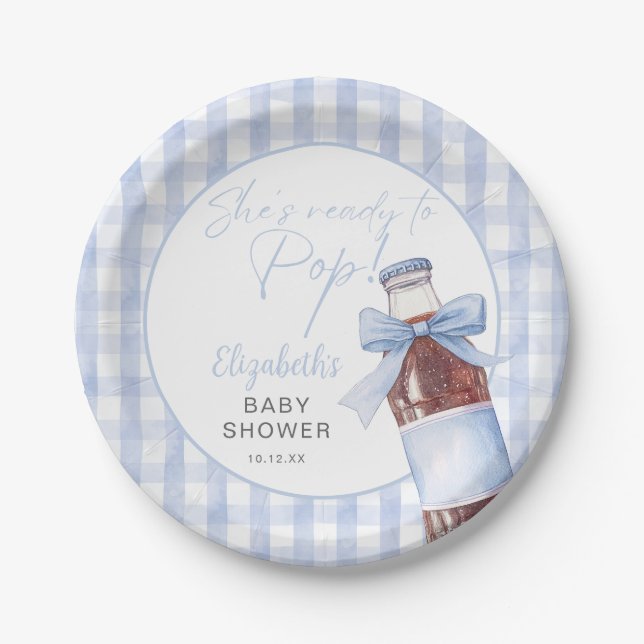 Plato De Papel Ready To Pop Blue Bow Soda Bottle Baby Shower (Anverso)