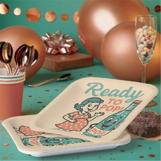 Plato De Papel Ready to Pop Retro 1950s Maternity Baby Shower 