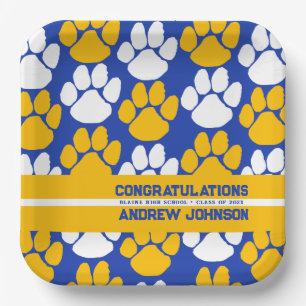 Plato De Papel Real Blue & Gold Repetidor Pawprint Personalizado