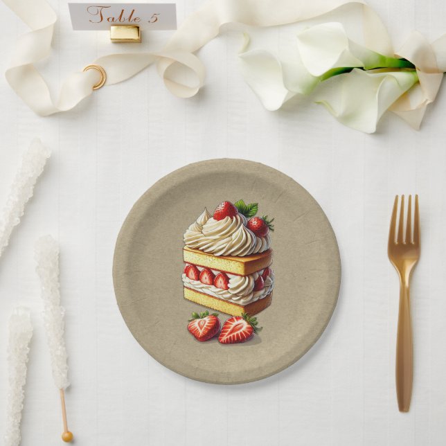 Plato De Papel Rebanada de Fresas de Tarta de Fresa  (Boda)