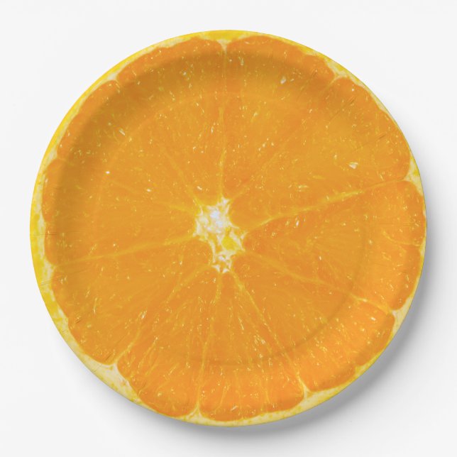 Plato De Papel Rebanada De Frutas De Citrus naranja (Anverso)