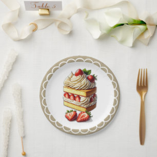 Plato De Papel Rebanada de Tarta de Fresa Fresas