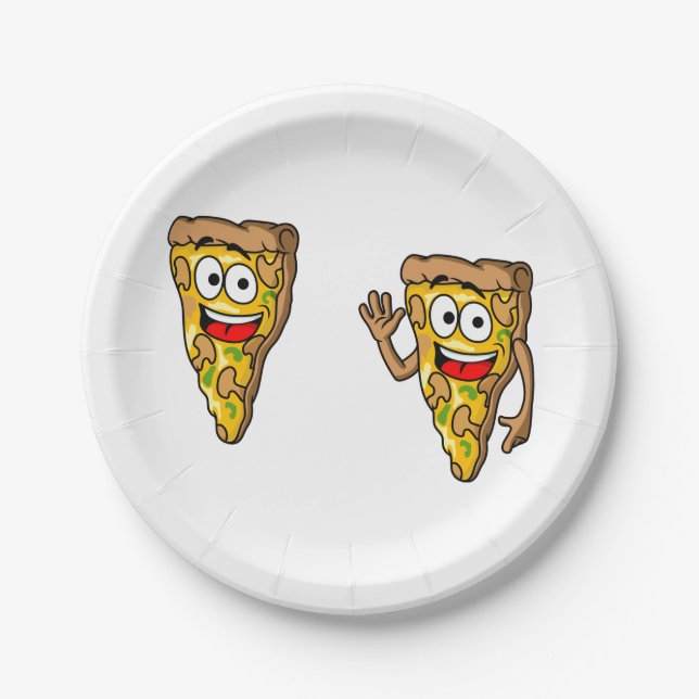 Plato De Papel Rebanadas de Pizza de Champiñones Felices (Anverso)