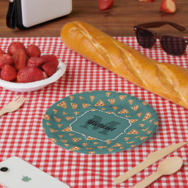Plato De Papel Rebanadas de pizza geniales patrón vintage azul tu