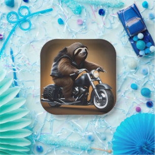 Plato De Papel Rebel Sloth: Motocicleta con cuero