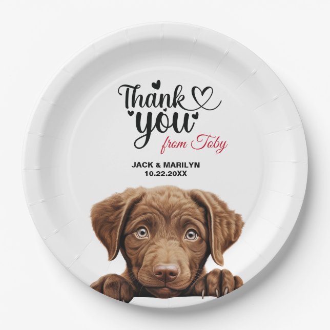 Plato De Papel Recepción de Boda con Retriever de la Bahía de Che (Anverso)