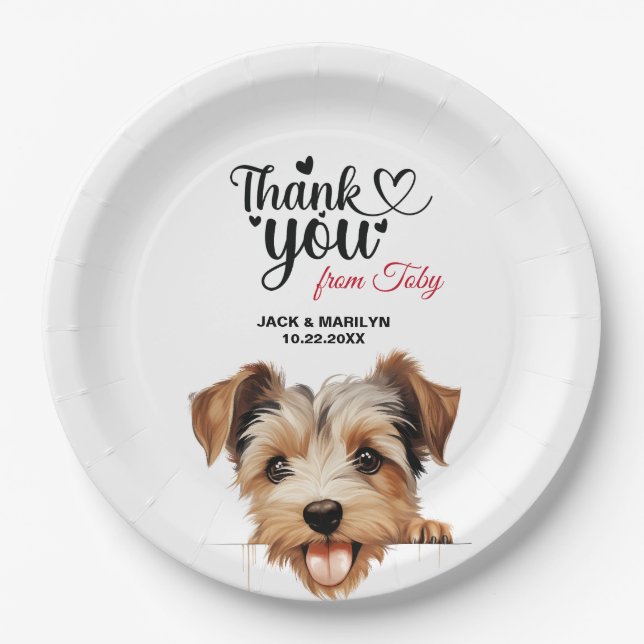 Plato De Papel Recepción de Boda de Biewer Terrier (Anverso)