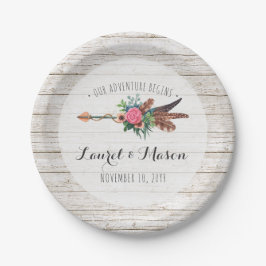 Plato De Papel Recepción de Boda de Flechas y Plumas Rústicas Boh