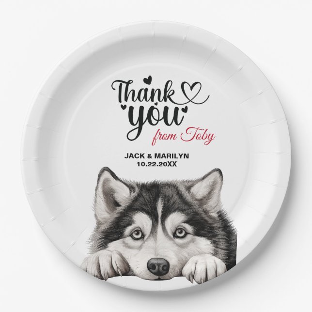 Plato De Papel Recepción de Boda de Perro Malamute de Alaska (Anverso)