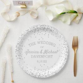 Plato De Papel Recepción de Boda Elegante con Brillo de Plata Bla