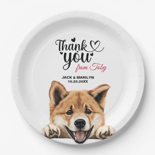 Plato De Papel Recepción de bodas de perros Akita (Anverso)