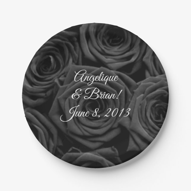 Plato De Papel recepción nupcial de rosas negros (Anverso)