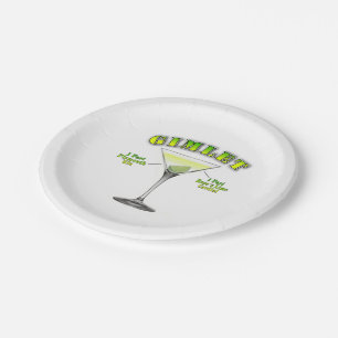 Plato De Papel Receta de cóctel Gimlet Martini Arte 