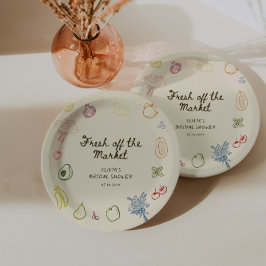 Plato De Papel Recién salido del mercado Ducha de novia dibujada 