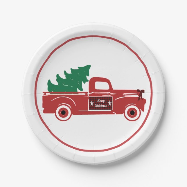 Plato De Papel Recogida de Feliz Navidad y árbol (Anverso)