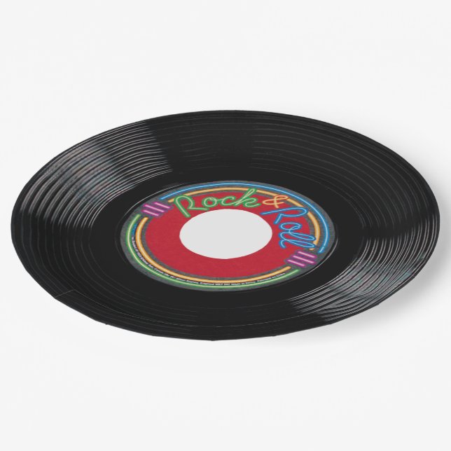 Plato De Papel Récord Rock and Roll de 45 rpm (Angular)