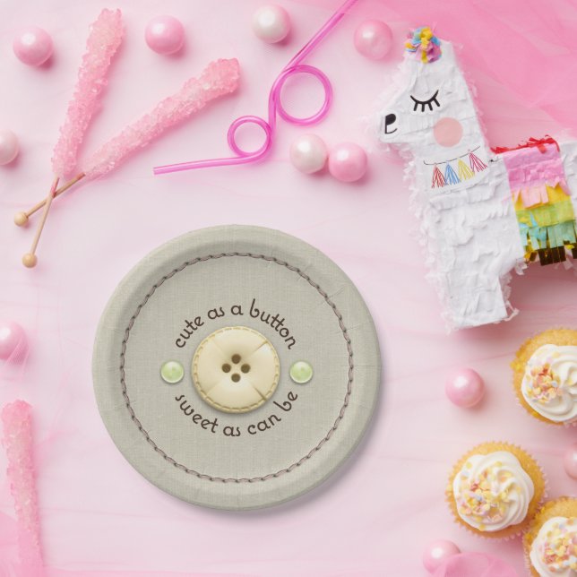 Plato De Papel Recortar como botón Baby Shower Sip y ver (Fiesta)