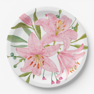 Plato De Papel Recorte de precio de Lirios Orientales rosados ilu