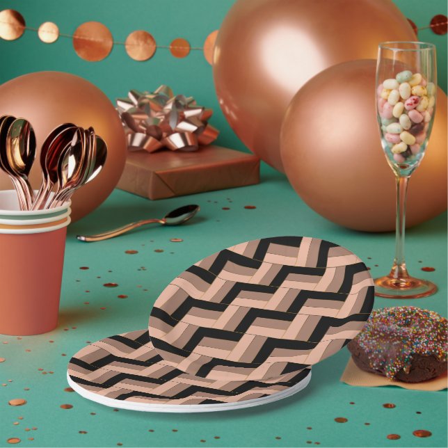 Plato De Papel Rectángulos geométricos de Mocha negra marrón (Multi)