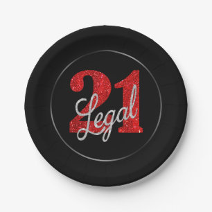 Plato De Papel Red 21 y legal   Cumpleaños moderno 21