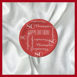Plato De Papel Red 80th Birthday Party Repeating Name