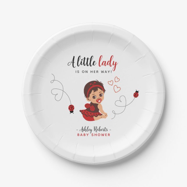Plato De Papel Red and Black Ladybug Baby Shower (Anverso)