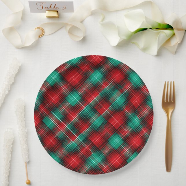 Plato De Papel Red and green holiday plaid (Boda)