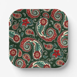 Plato De Papel Red and Green Paisley Square Paper Plates