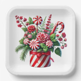 PLATO DE PAPEL RED AND GREEN STRIPED HOLIDAY CHRISTMAS CANDY