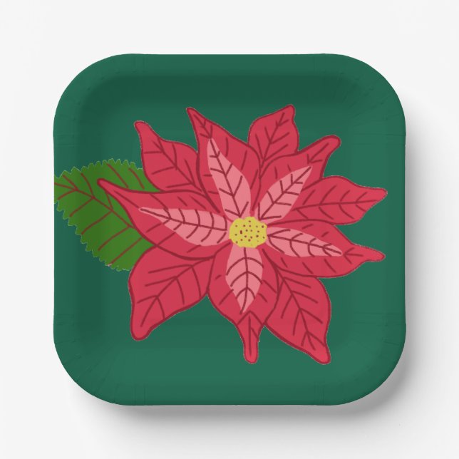 Plato De Papel Red and Pink Christmas Poinsettia (Anverso)