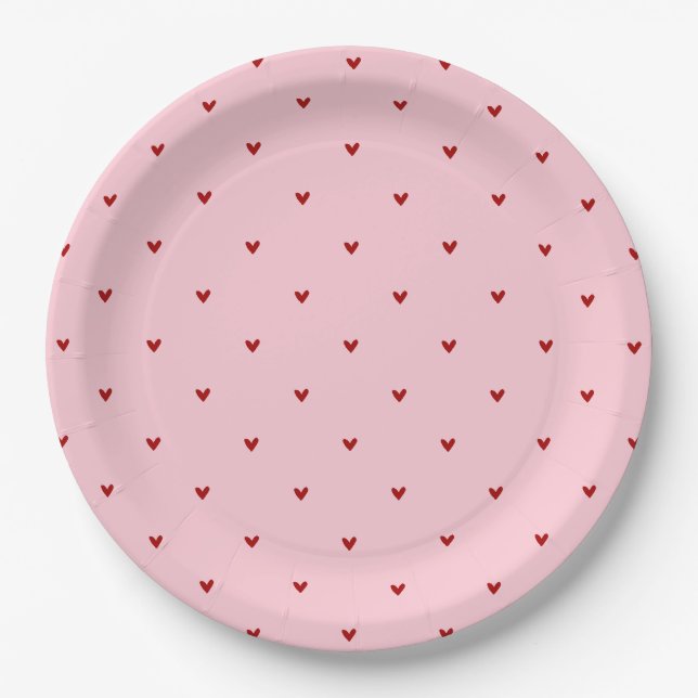 Plato De Papel Red and Pink Hearts Pattern Valentine's Day (Anverso)