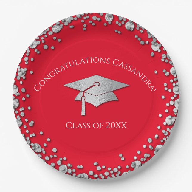 Plato De Papel Red and Silver Graduation (Anverso)