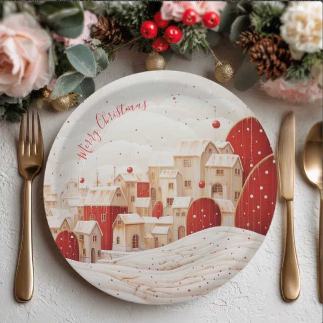 Plato De Papel Red and White Festive Christmas Paper Plate (Subido por el creador)