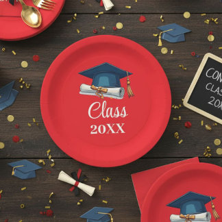 Plato De Papel Red and White Personalized Class Graduation Paper 