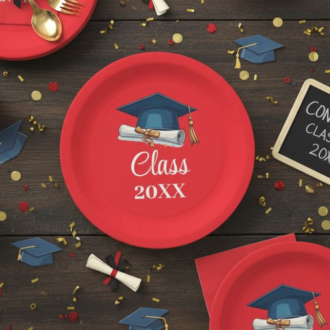 Plato De Papel Red and White Personalized Class Graduation Paper  (Subido por el creador)