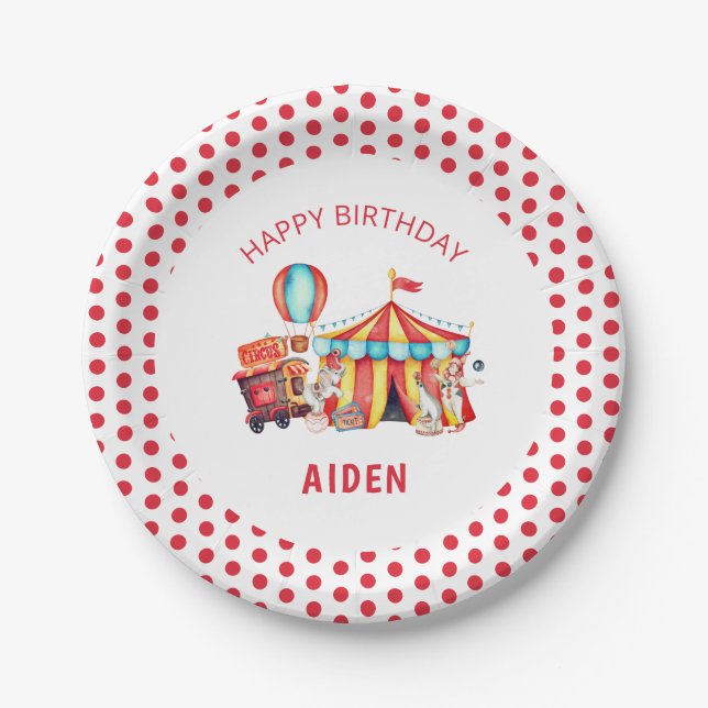 Plato De Papel Red Big Top Circus Happy Birday (Anverso)