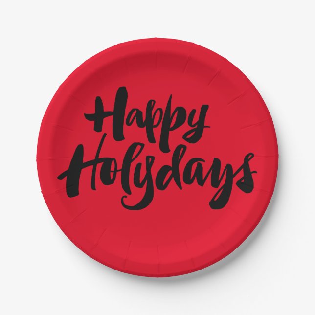 Plato De Papel Red Black Happy Holy Holydays Holidays Navidades (Anverso)