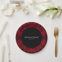 Plato De Papel Red & Black Swirl Gothic Boda