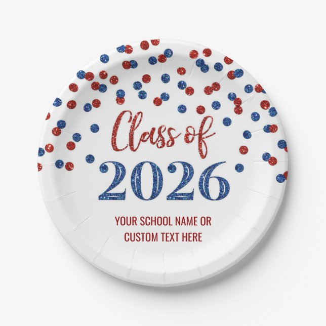 Plato De Papel Red Blue Confetti Graduation 2026 (Anverso)