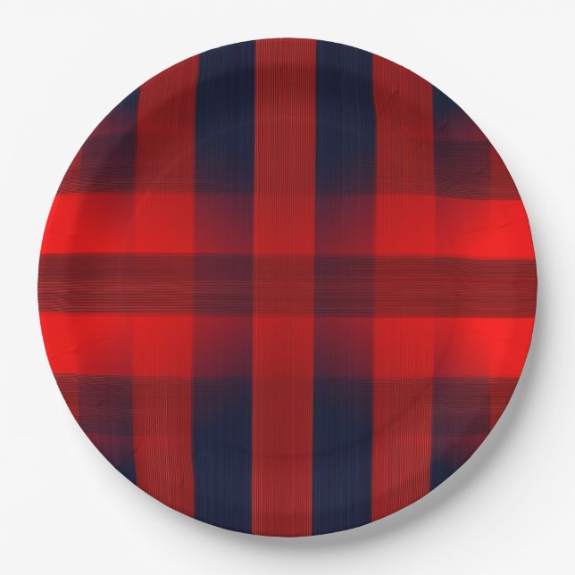 Plato De Papel Red Bokeh Buffalo Plaid (Anverso)