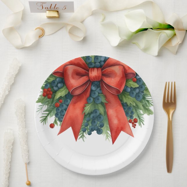 Plato De Papel Red Bow Christmas Baby Shower (Boda)