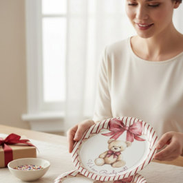 Plato De Papel Red Bow Teddy Bear Baby Shower Plates