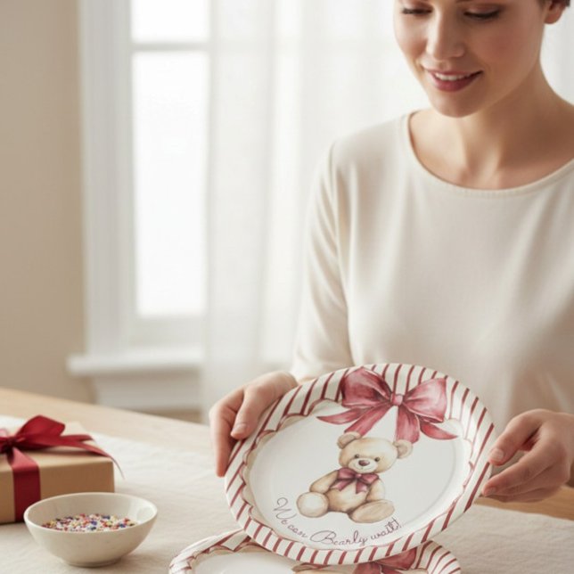 Plato De Papel Red Bow Teddy Bear Baby Shower Plates (Subido por el creador)