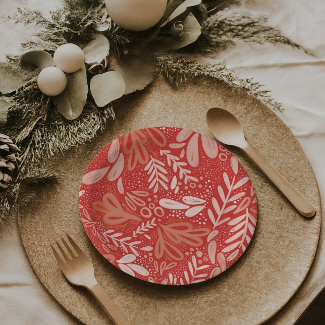 Plato De Papel Red Bramble | Placas botánicas festivas (Red Bramble | Festive botanical holiday party paper plates)