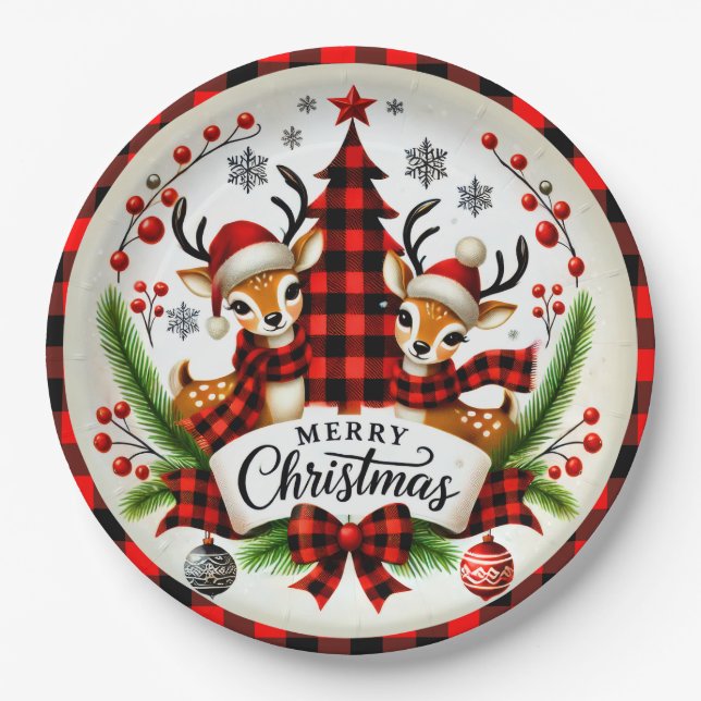 Plato De Papel Red Buffalo Plaid Christmas (Anverso)