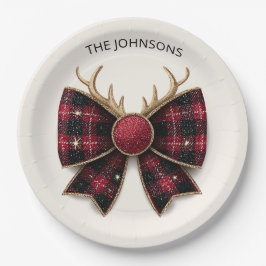 Plato De Papel Red Buffalo Plaid Christmas Bow Paper Plates