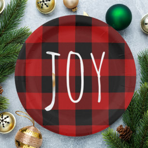 Plato De Papel Red Buffalo Plaid & Joy Feliz feriado