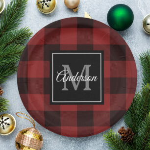 Plato De Papel Red Buffalo Plaid Personal Inicial Regalo