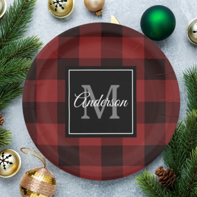 Plato De Papel Red Buffalo Plaid | Personal Inicial | Regalo (Subido por el creador)