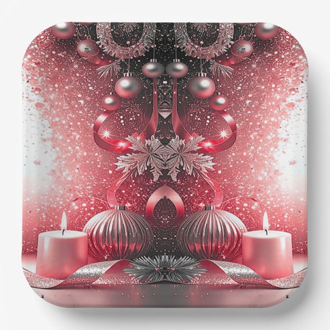 Plato De Papel Red Candles Christmas Holiday Paper Plate (Anverso)